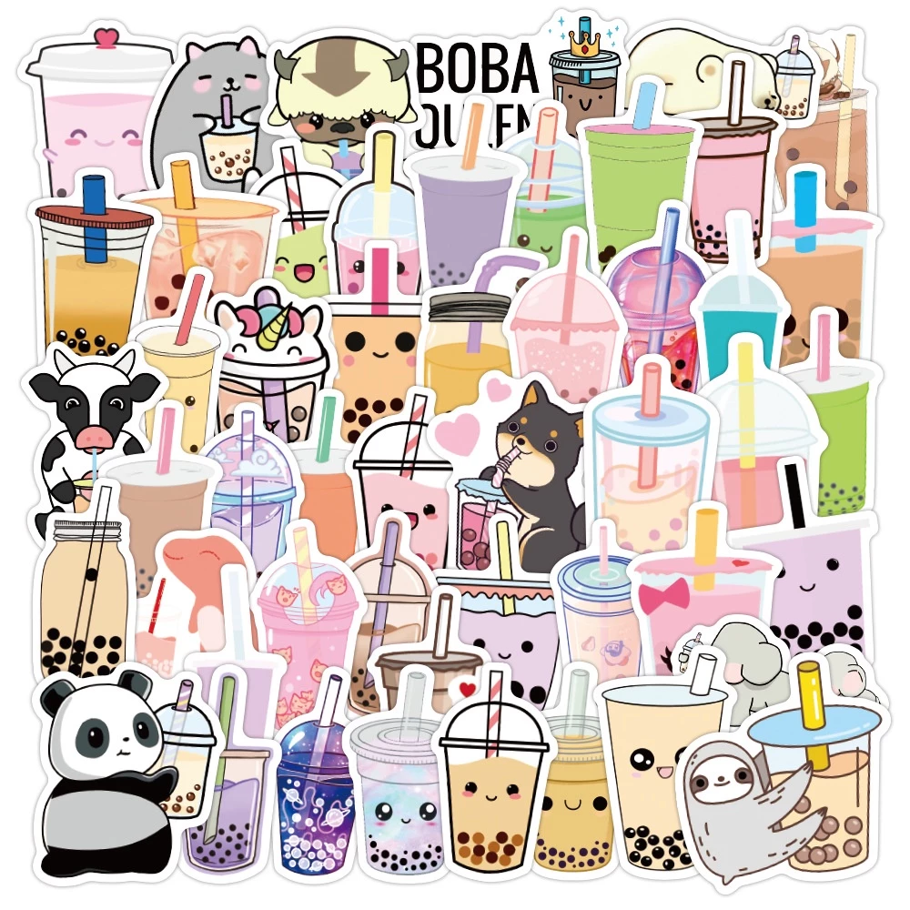 50 Sticker trà sữa cute chống nước dán laptop, hình dán mũ bảo hiểm, dán xe, điện thoại, vali st110
