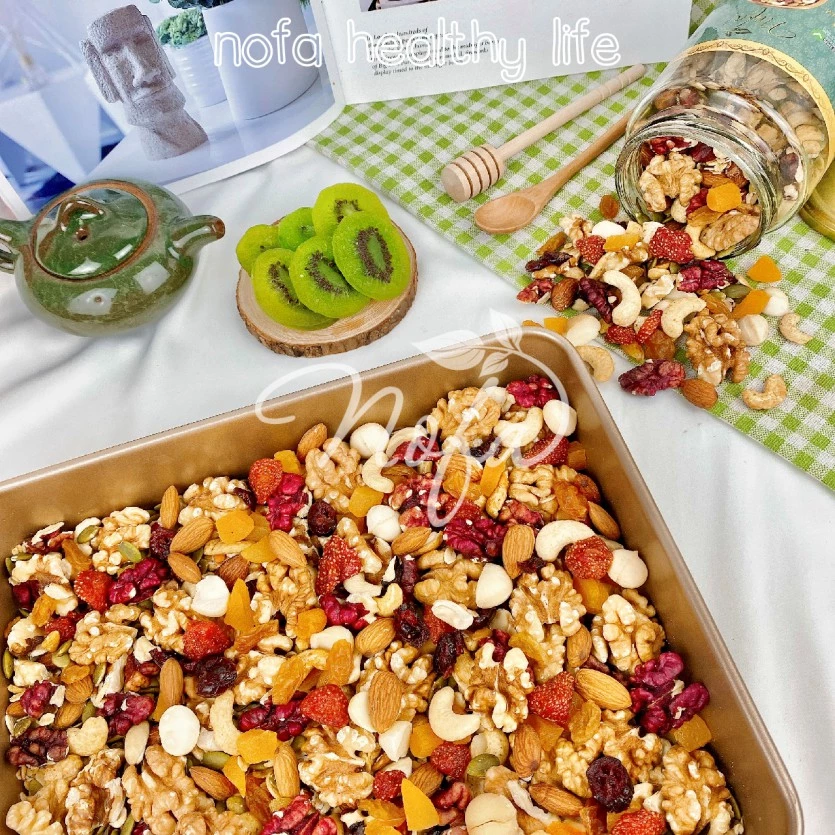 Granola 90% hạt tăng cân NOFA 500g granola siêu hạt, ngũ cốc tăng cân nhiều Macca, Óc chó đỏ, Granola Ăn kiêng