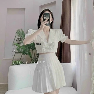 Áo Croptop Phối Nơ,Áo sơ Mi Kiểu Phối váy Cực Xinh,LY STORE