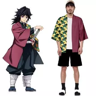 Áo khoác haori dáng rộng hóa trang nhân vật Tomioka Giyuu trong anime Kimetsu no Yaiba phong cách Nhật Bản