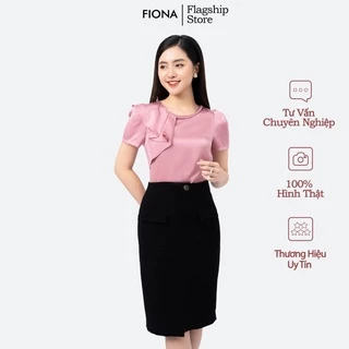 Áo sơ mi nữ FIONA cổ tròn áo sơ mi kiểu bèo xếp lệch phối tết cổ áo trẻ trung F551222