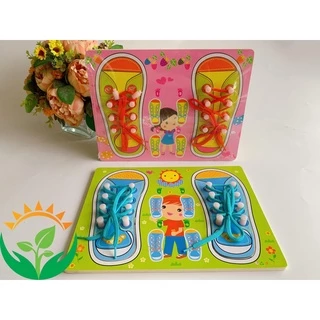 Bộ đồ chơi bảng gỗ Montessori xỏ dây giày giúp bé phát triển toàn diện