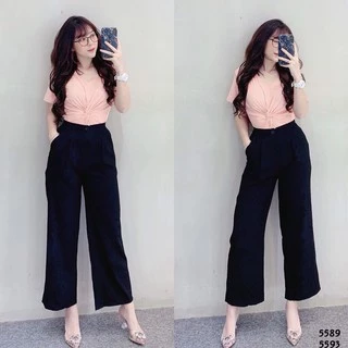 Quần Culottes ống suông khoá trước