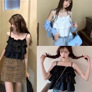 Áo croptop 2 dây 3 tầng, áo hở lưng hai dây kiểu bánh bèo trẻ trung