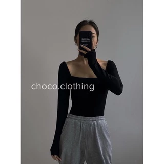 ÁO CỔ VUÔNG TAY DÀI nữ cá tính chất thun cotton ôm body