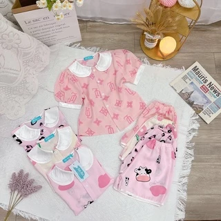 Bộ Mặc Nhà Cộc Tay Lụa Mango Cao Cấp Cho Bé Gái - Pijama Tay Cộc Cho Bé