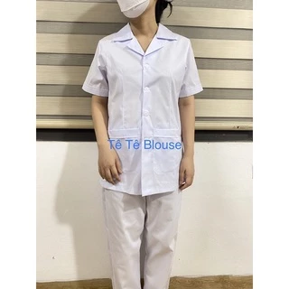 [Siêu Sale] Áo Blu Cộc Tay, Dáng Ngắn Ngang Mông Nam - Nữ Cho Điều Dưỡng, Y tá ,Dược Sĩ, PTN, Vải Lon Nhật Và Thô Cotton