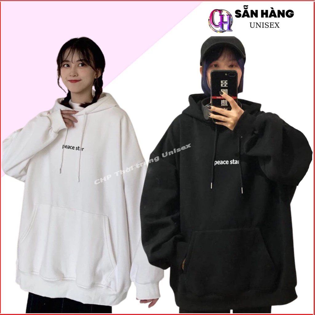 Áo khoác hoodie peace star nỉ siêu rẻ phù hợp nam nữ đen, xám, trắng (có feedback+ video sản phẩm thật )