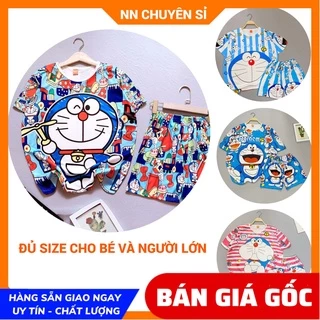 Đồ bộ cho bé & người lớn in hình doremon bò sữa dễ thương bé trai bé gái từ 5kg đến 70kg vải thun mát DBRBD FULL SIZE