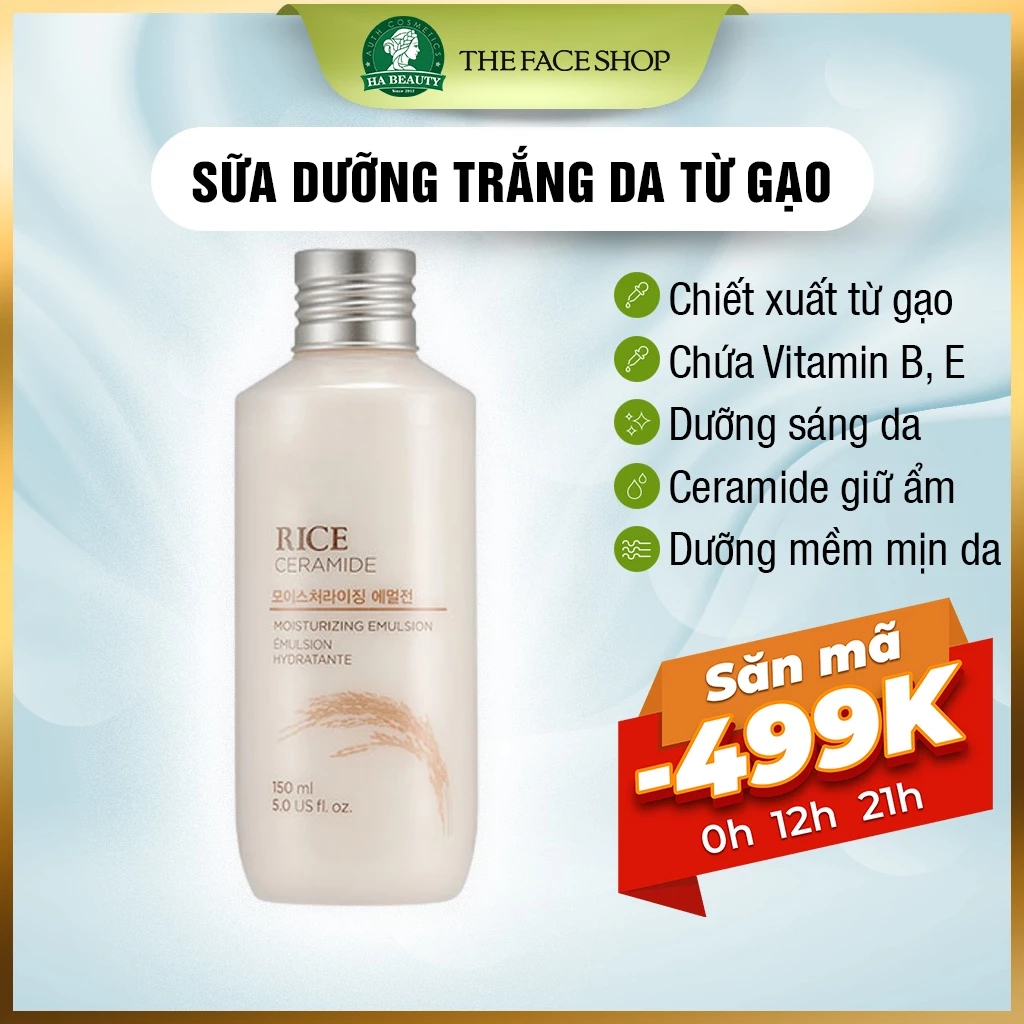 Sữa dưỡng ẩm trắng da chiết xuất từ gạo vitamin B vitamin E The Face Shop Rice Ceramide Moisturizing Emulsion 150ml