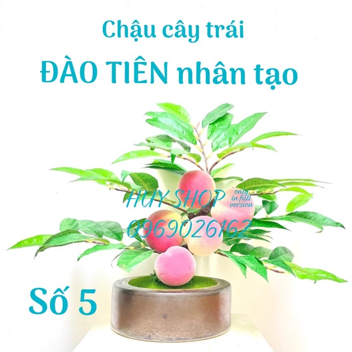 Hoa trái giả - Chậu cây trái ĐÀO TIÊN nhân tạo trang trí nhà (cao 39cm)