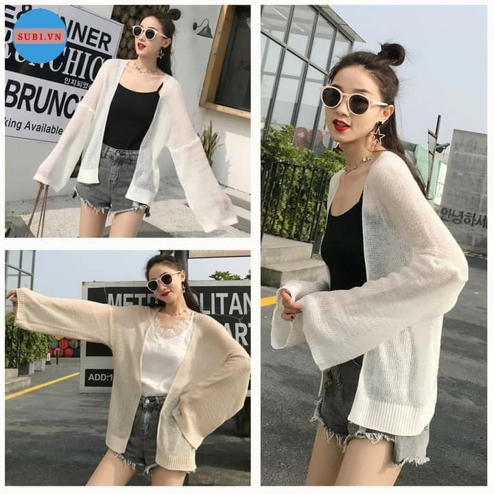 Áo Khoác Cardigan Len Mỏng Cho Nữ Dệt Kim, Phong Cách Hàn Quốc Siêu Dễ Thương