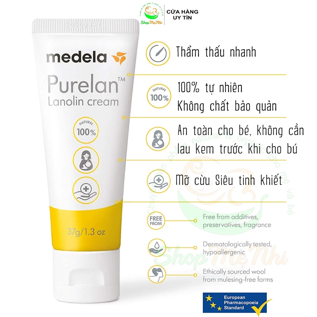 Kem bôi nứt đầu ti, nứt cổ gà, làm mềm da khô Medela Purelan Lanolin Nipple Cream 37g.