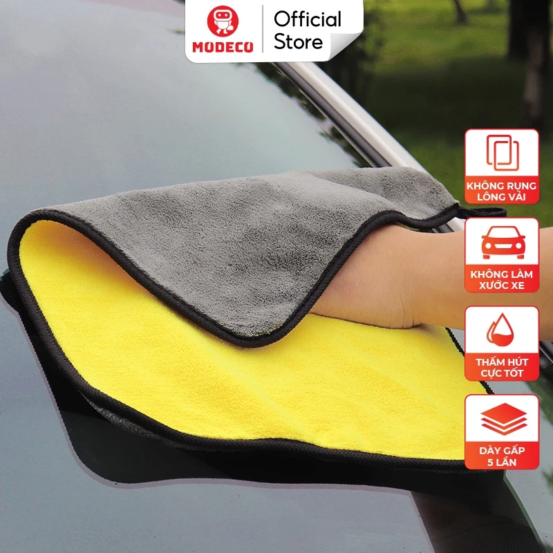 Khăn Lau Xe Hơi Ô Tô Microfiber Cao Cấp Modeco - Mật độ 600 gsm - Siêu Thấm, Không rụng lông, Không phai màu