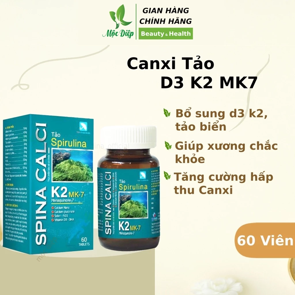 Canxi D3 K2 MK7 cho bé và người lớn 60 viên Spina Calci - Mộc Diệp