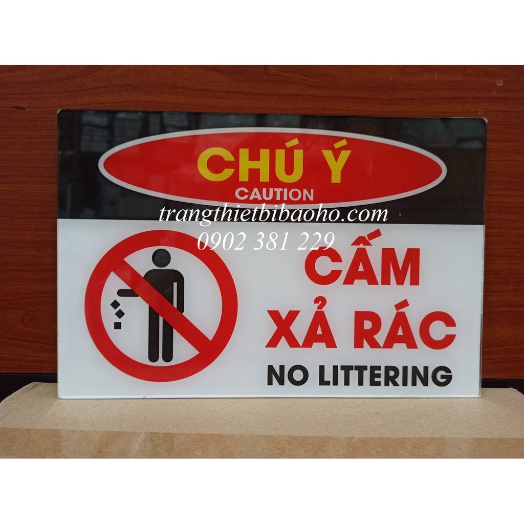 Biển báo mica CẤM XẢ RÁC kích thước 20 x 30cm - hình thật