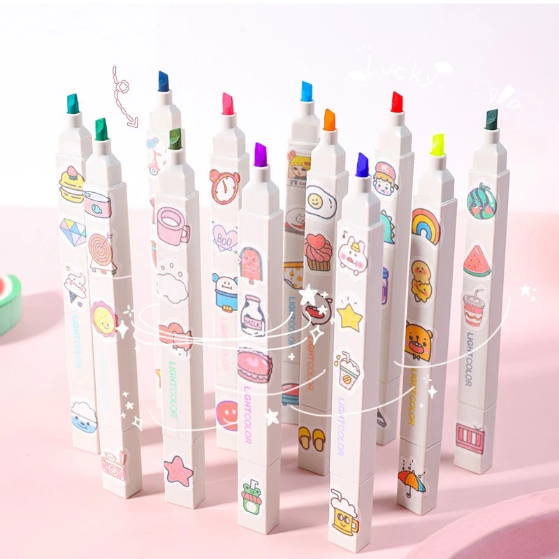 Bút Highlight Pastel 2 Đầu Đánh Dấu - Kết Hợp Cùng Sticker Trang Trí 699. | Panda House