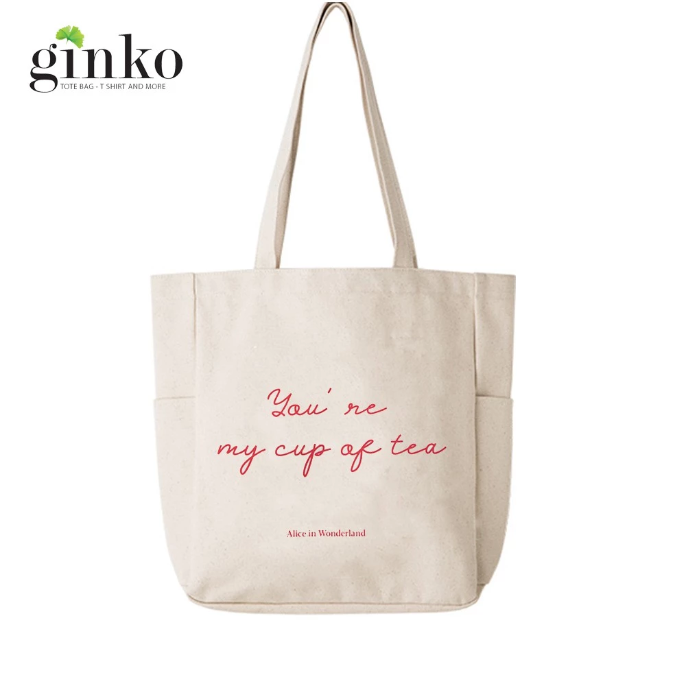 Túi Vải Tote Ginko Unisex Có Dây Kéo Khóa Phong Cách Hàn Quốc In Hình YOU'RE MY CUP OF TEA K03