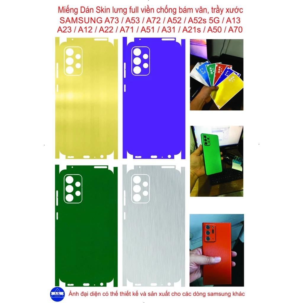 Dán skin lưng full viền Samsung A73 / A53 / A52 / A52s 5G / A72 / A23 / A13 / A12 / A22 / A71 / A51 / A31 / A21s /A70...