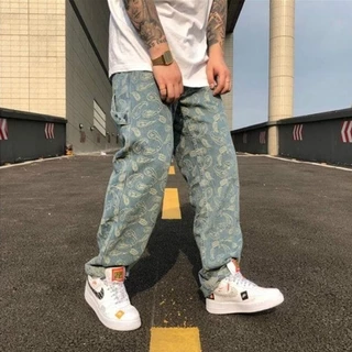 Quần jeans dài ống suông phong cách Hip hop thời trang cá tính cho nam