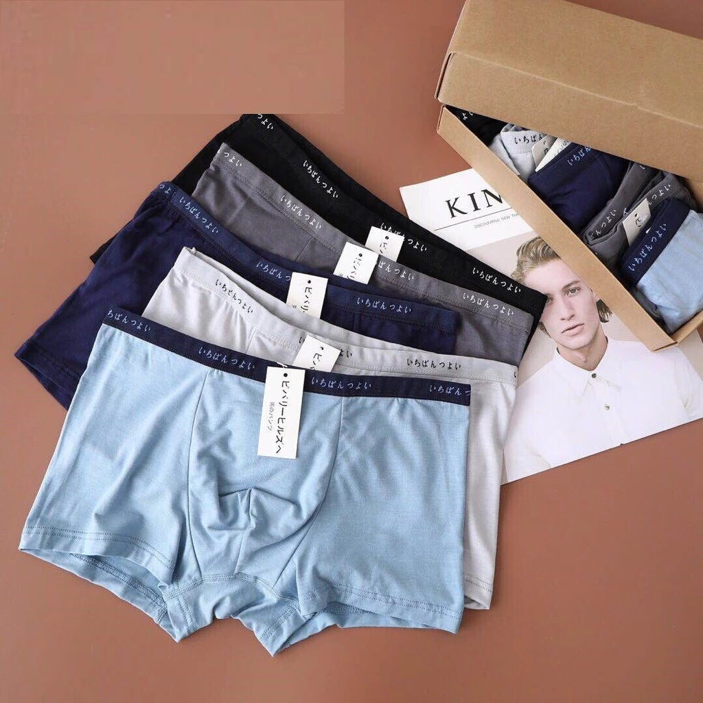 [Hộp 4 Chiếc] Quần Lót Boxer Coton Xuất Nhật - Quần Xì Đùi Nam Cotton Thun Dệt Cao Cấp QN01
