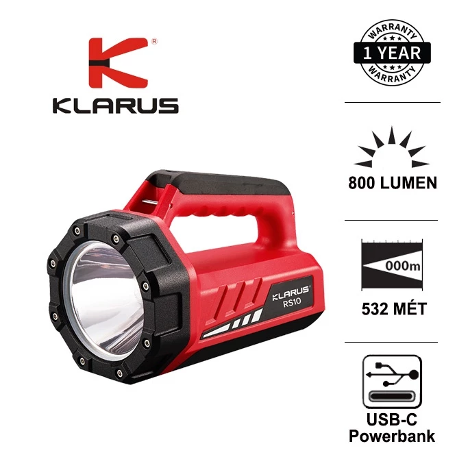 Đèn pin xách tay KLARUS RS10 LED SST40 sáng 800 lumen xa 532m cổng sạc dự phòng TYPE-C pin 8000mAh