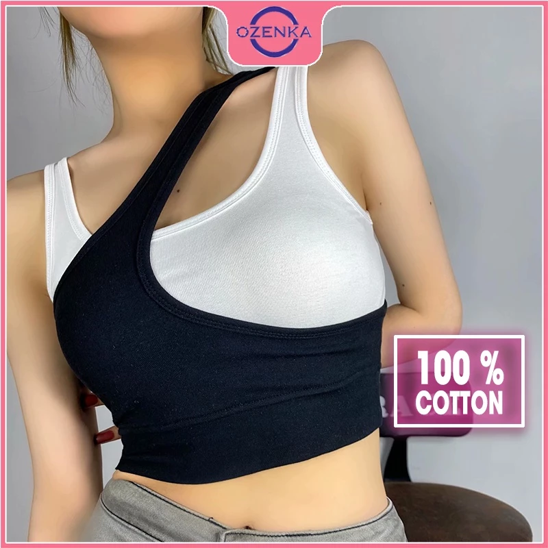 Áo ba lỗ nữ sát nách croptop OZENKA , áo thun không tay 2 lớp cải màu ôm body gợi cảm chất thun gân 100% cotton đen be