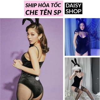 Cosplay thỏ đen sexy bunny girl - váy ngủ 2 dây bodysuit hóa trang gợi cảm Halloween đêm Giáng Sinh Noel