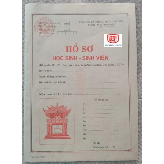 Combo 5 bộ Hồ sơ học sinh - sinh viên