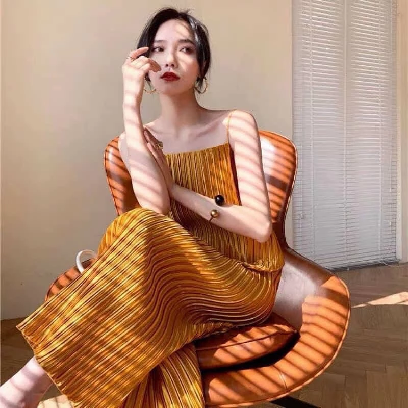 [ĐỦ BILL CÓ QUÀ] 🎁🎁 Đầm maxi hai dây dập ly sang trọng 3 màu (Có ảnh thật)