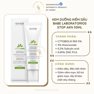 Kem dưỡng BABE Laboratorios Mattifying Moisturiser kiềm dầu, giảm mụn 50ml | Unknown Beauty