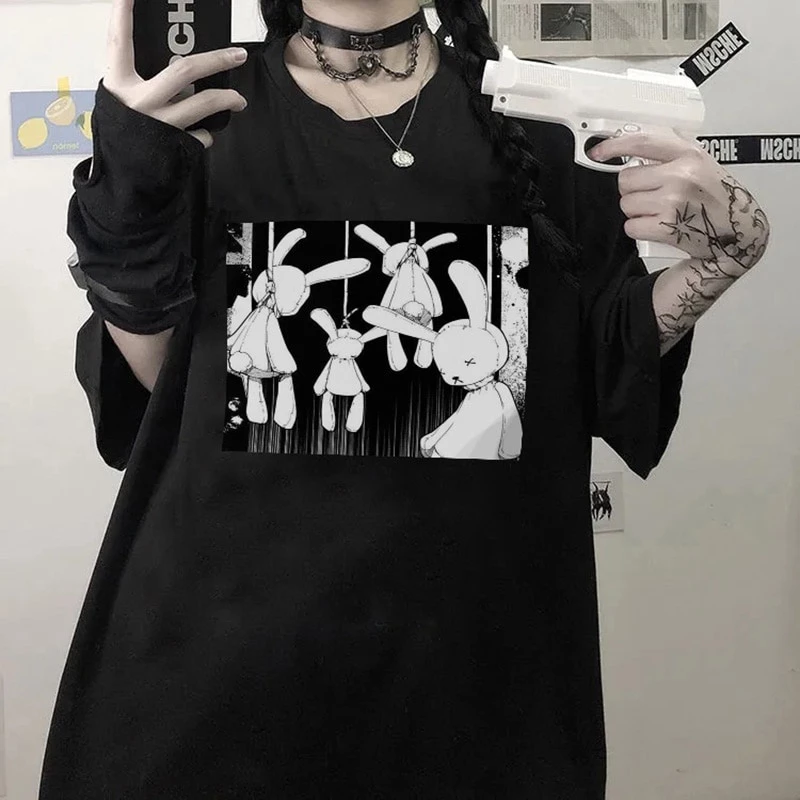 Áo Thun Nữ Y2k Goth Anime in hình Thỏ đáng yêu