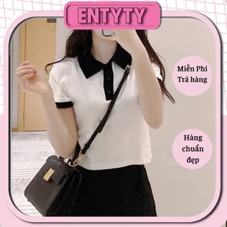 áo croptop cổ bẻ phối cổ nữ ENTYTY - CN12 áo polo nữ phối màu