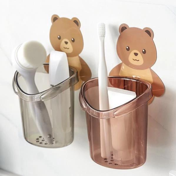 Cốc Gấu Dán Tường Để Bàn Chải Đánh Răng Hình Gấu Có Lỗ Thoát Nước Tiện Lợi 88183
