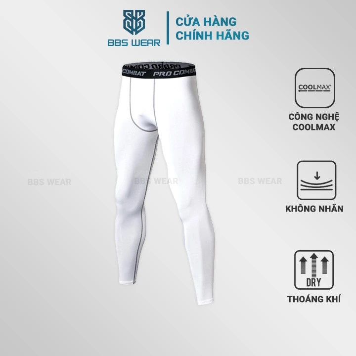 Quần Legging Nam Loại Dài BSS WEAR - Quần Thể Thao Nam Dài Trắng Chuyên GYM Bóng Rổ Bóng Đá SPORTWEAR - Màu Trắng