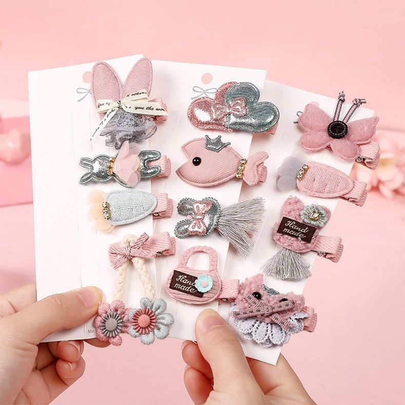 Set kẹp tóc cho bé gái màu hồng dễ thương, phụ kiện tóc trẻ em thời trang kiểu Hàn nhiều họa tiết xinh xắn