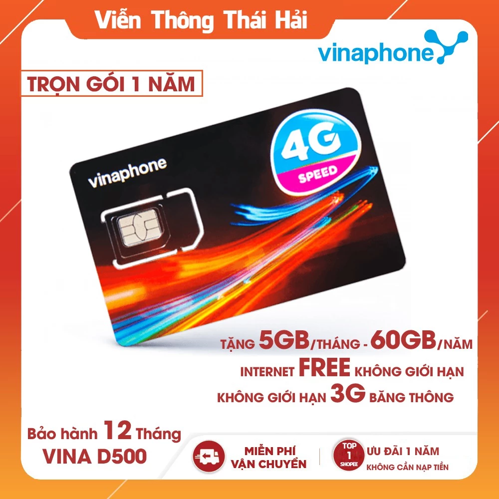 SIM 4G VINAPHONE D500 (5GB/THÁNG) TRỌN GÓI 1 NĂM KHÔNG NẠP TIỀN