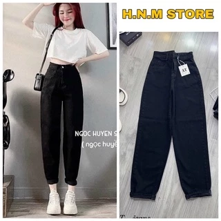 (H.N.M STORE) Quần jean baggy nữ màu đen trơn chất bò dày mịn chuẩn shop