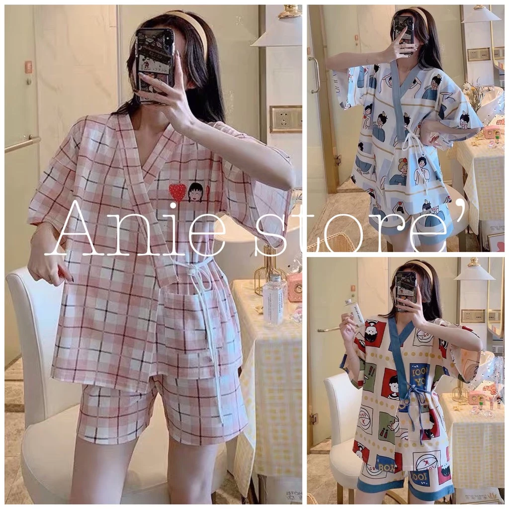 Bộ Pijama Nữ Dây Eo Cộc Tay Icon 🦋 Set Ngủ Mặc Nhà Ngắn Tay Nhiều Màu 🦋