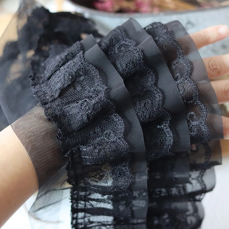 Cuộn Vải Ren Ba Lớp Màu Đen Rộng 13CM Dài 1 Yard Dùng May Vá DIY