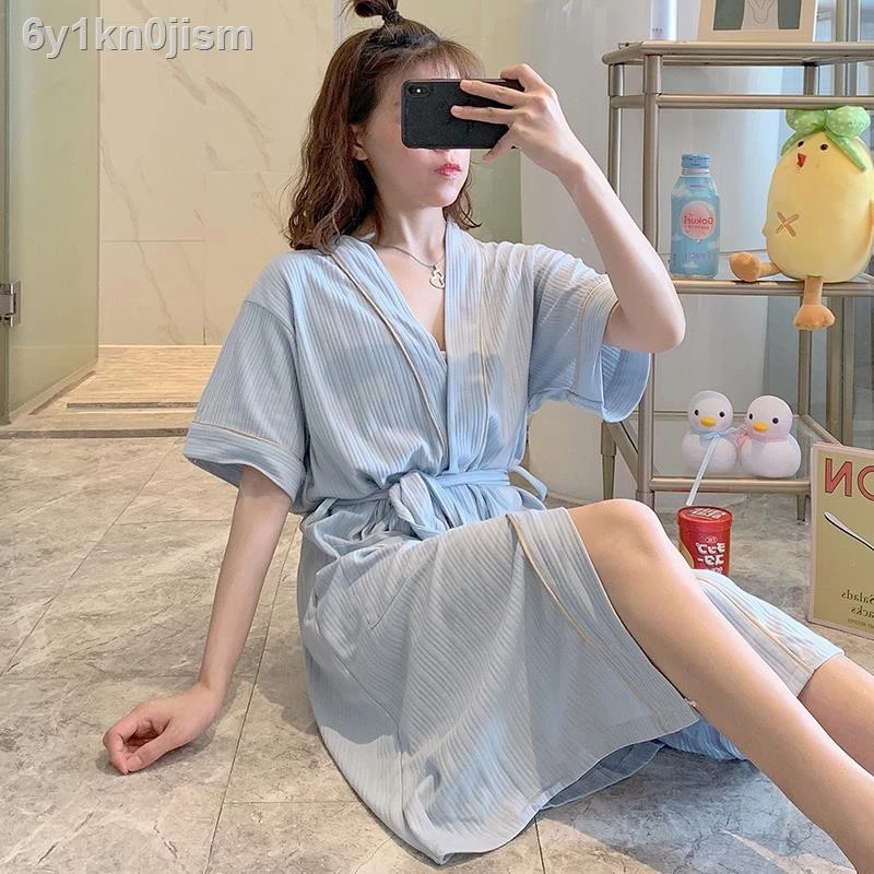 ✆ ✉Áo choàng kimono phụ nữ bộ đồ ngủ mùa hè 2021 mới tắm xuân cotton tinh khiết ngắn tay Mã Dịch vụ tại nhà