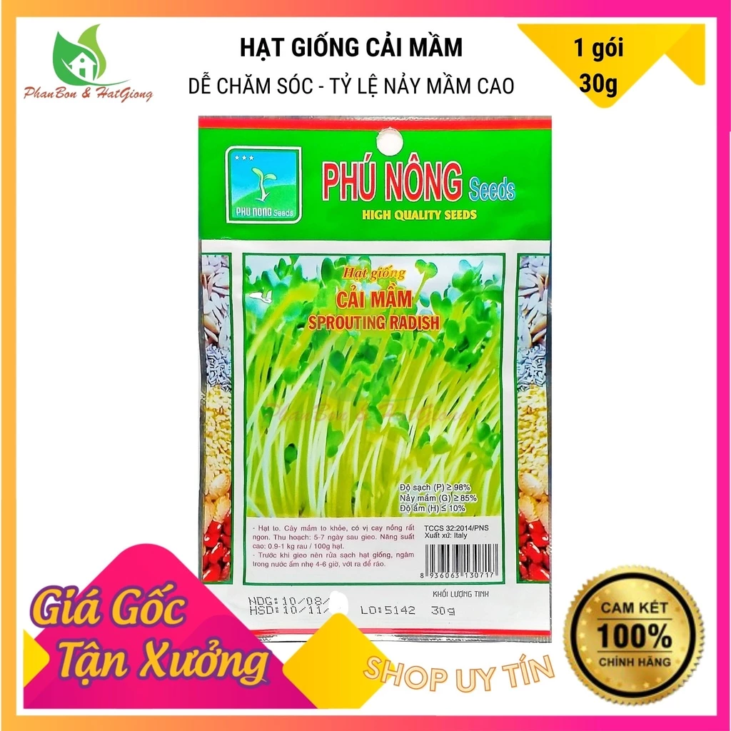 Hạt Giống Rau Mầm Cải Ngọt 30Gr Giàu Dinh Dưỡng - Phú Nông Seeds - Shop Phân Bón và Hạt Giống