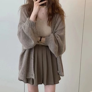 Hàng Có Sẵn Áo Khoác Cardigan Dệt Kim Dáng Rộng Phiên Bản Hàn Quốc Mùa Thu Đông Dành Cho Bạn Nữ St