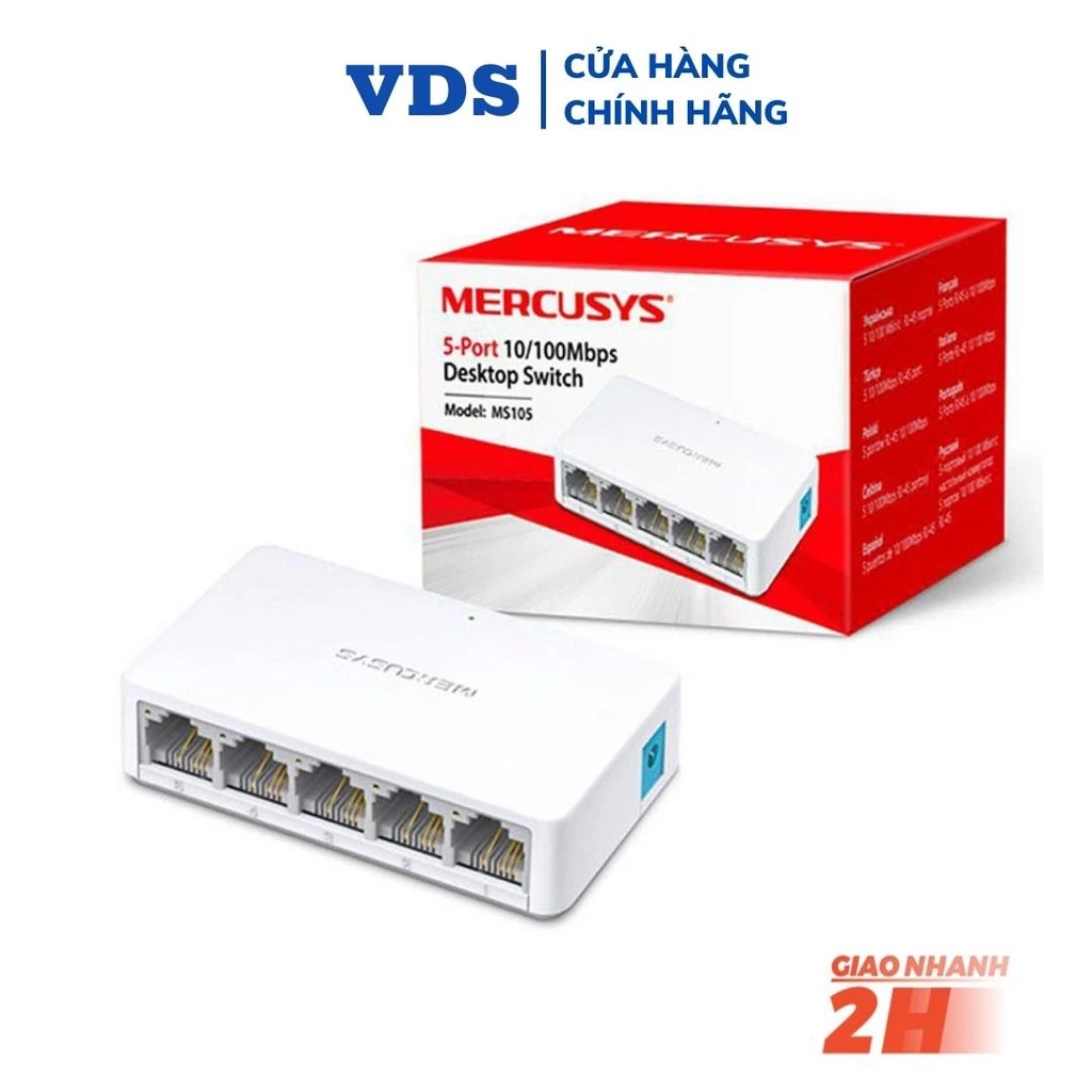 Bộ chia mạng switch để bàn 5 cổng 10/100Mbps Mercusys MS105 - cục chia mạng lan bảo hành chính hãng VDS shop