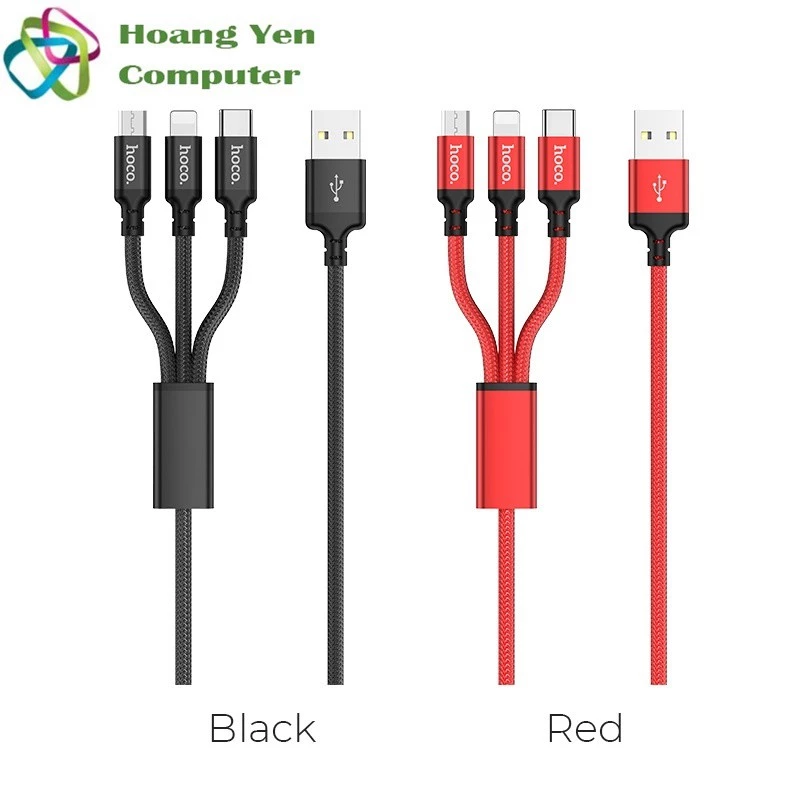 Cáp Sạc Hoco X14 3 Đầu (IP - MICRO USB - TYPE C) Dây Dù Chống Đứt Dài 1M - BH 6 Tháng 1 Đổi 1 (MÀU SẮC NGẪU NHIÊN)
