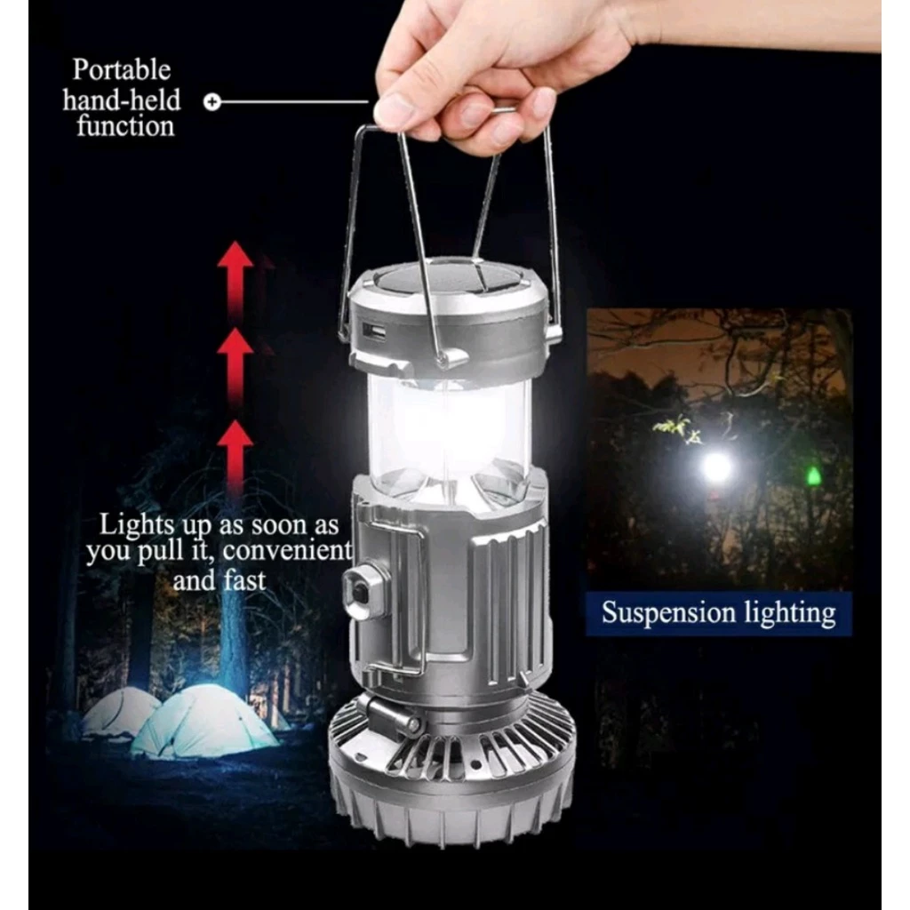 -Đèn bão LED Năng Lượng Mặt Trời Đa Năng 3 Trong 1 tích hợp quạt, đèn pin, sạc điện thoại tiện lợi -