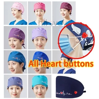 Nút tim Dòng mũ phẫu thuật bác sĩ mũ y tá Unisex scrub caps Heart Shape cap Operating Room medical Beauty Salon adjustable Mũ in hoạt hình