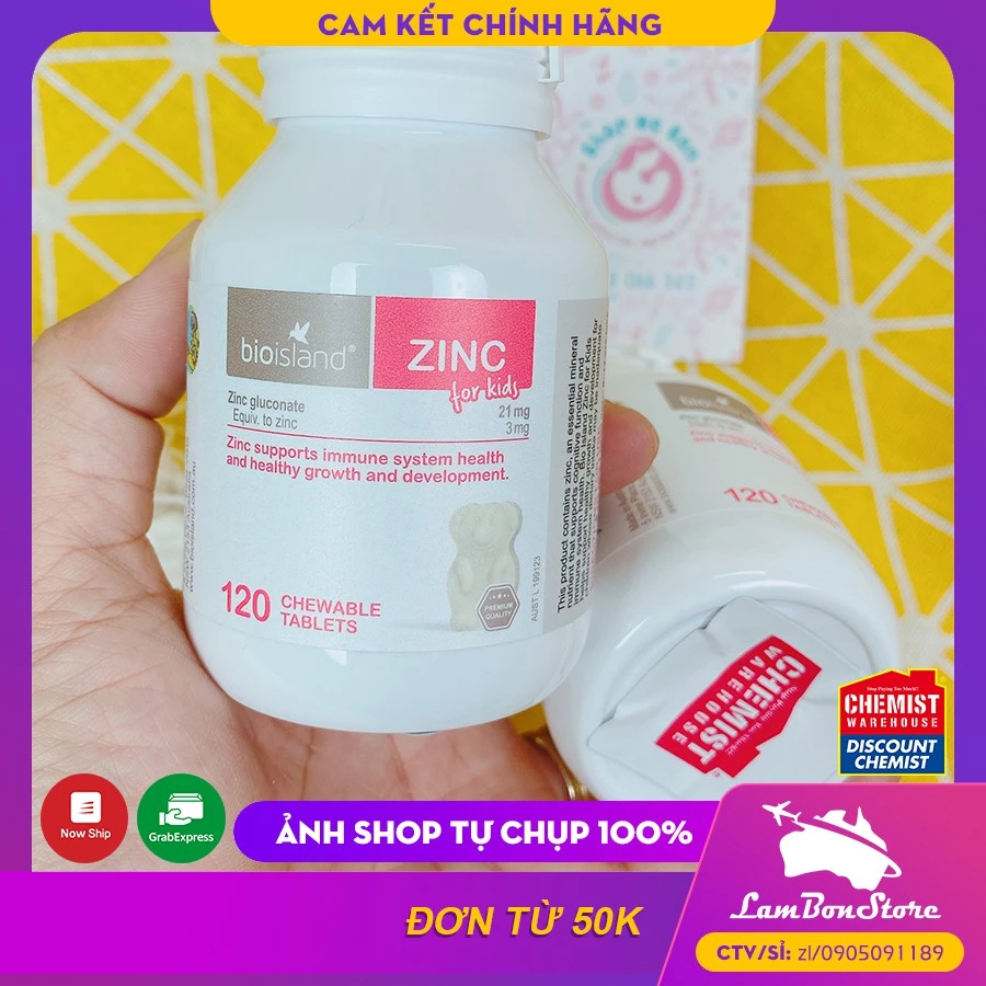 [Tem CHEMIST] KẸO KẼM Zinc BIOISLAND 120 viên cho bé từ 1 tuổi