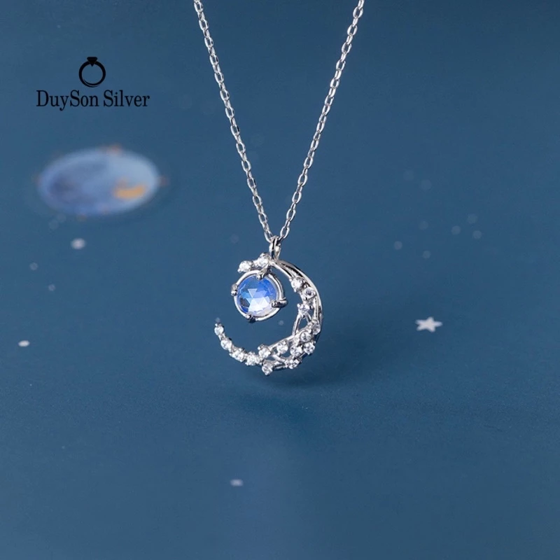 Dây chuyền bạc nữ DUYSON SILVER mặt trăng đá moonstone lấp lánh, vòng cổ bạc Ý 925 mạ vàng trắng cao cấp [DCXK34]