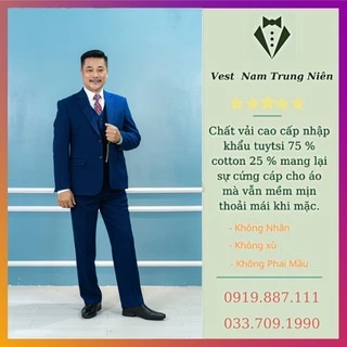 Bộ Com Lê Nam Trung Niên, Vest Trung Tuổi Nam Cao Cấp Phom Dáng Lịch Sự Sang Trong Chất Liệu Vải Nhập Khẩu